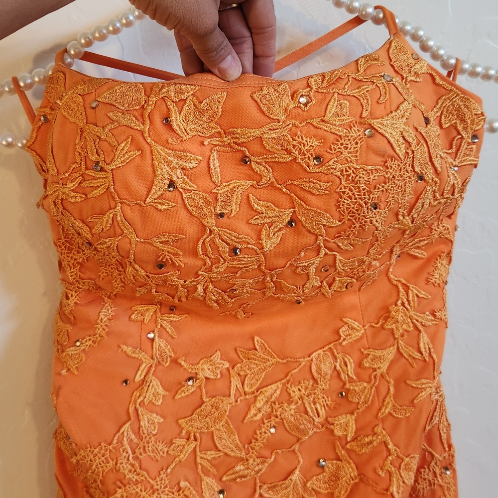Vibrant Orange Backless Lace Dress